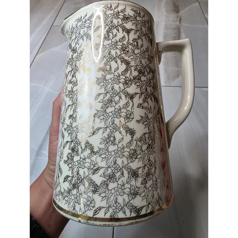 Sadler England Vintage Gold Chintz Floral Ceramic Pitcher Cream 1153‎ J 6.5